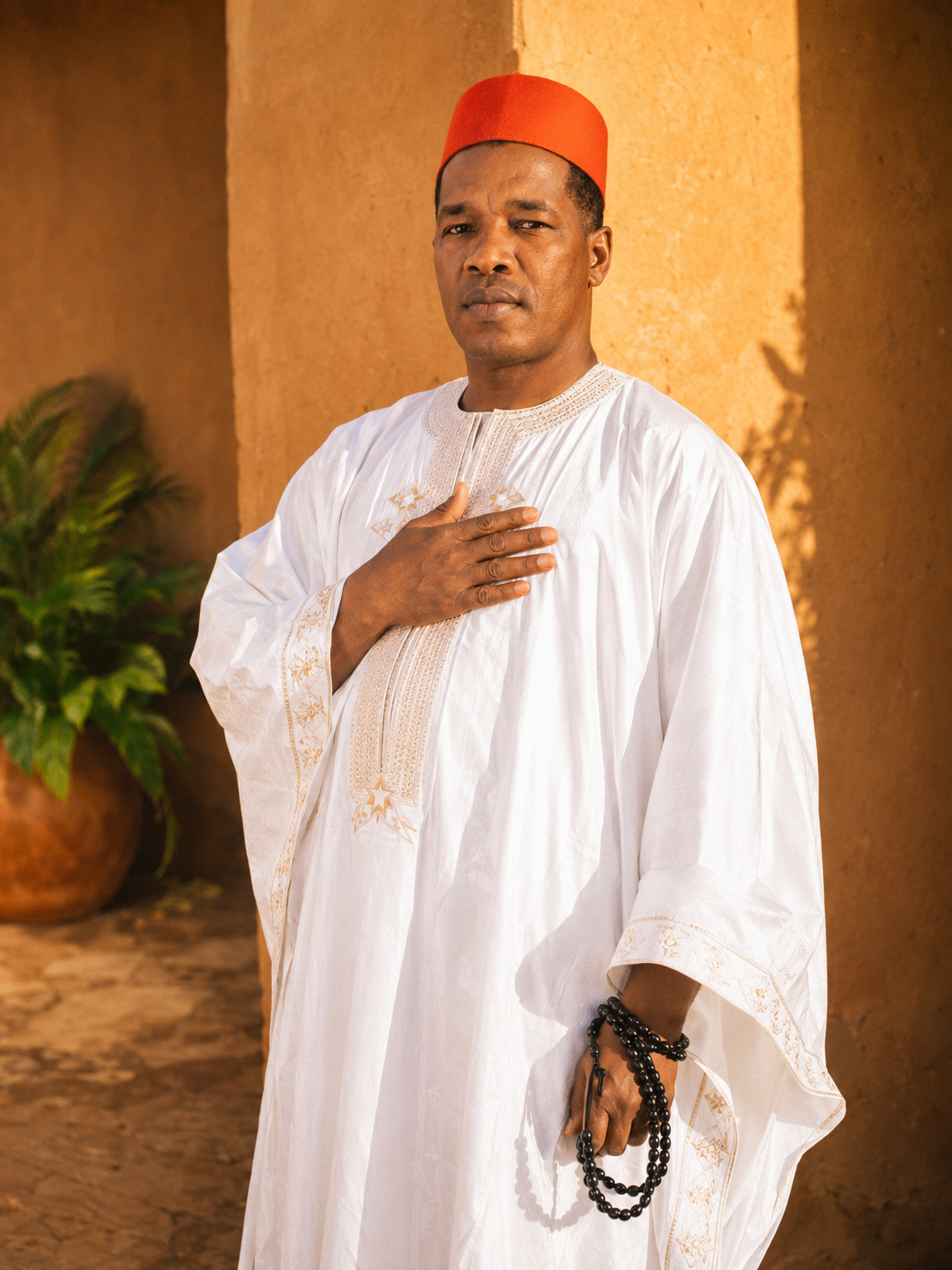 Maître Jinle Ayo en boubou blanc